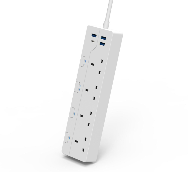 4 Outlet BS Surge Protector Single Row Extension USB Socket