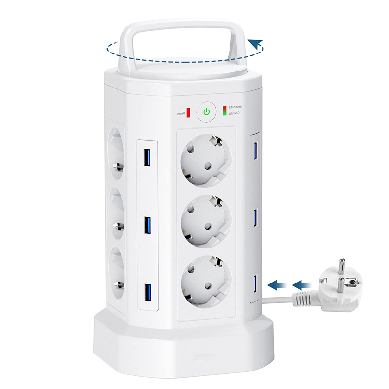 12 position vertical socket with USB European standard plug