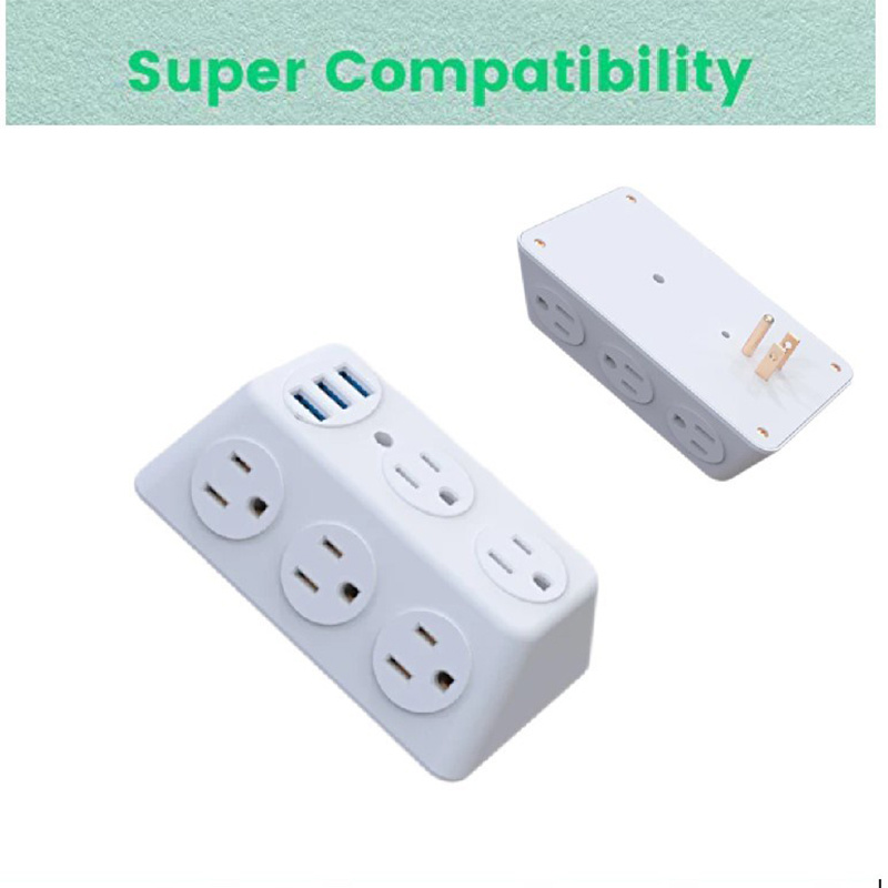 USA Wall Socket with 8 Outlets 3 USB Ports