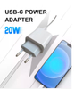 Power Adaptor 20W Pd+QC 3.0 2 Port USB Wall Charger with EU Plug for Mobile Phone