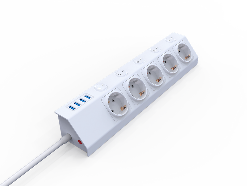 5 Outlet Flexible Surge Protector German Power Strip with USB charge