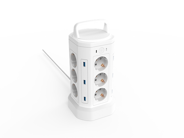 Rotating Cable Retractable 12 way German Surge Protector Three-story Tower Extension Power Strip with 6 USB Charge