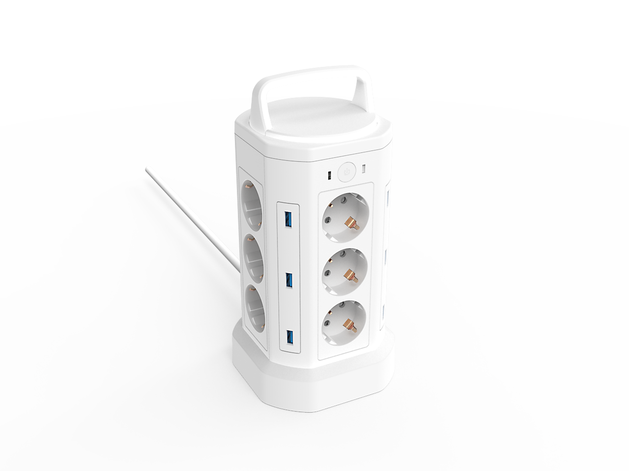 Rotating Cable Retractable 12 way German Surge Protector Three-story Tower Extension Power Strip with 6 USB Charge