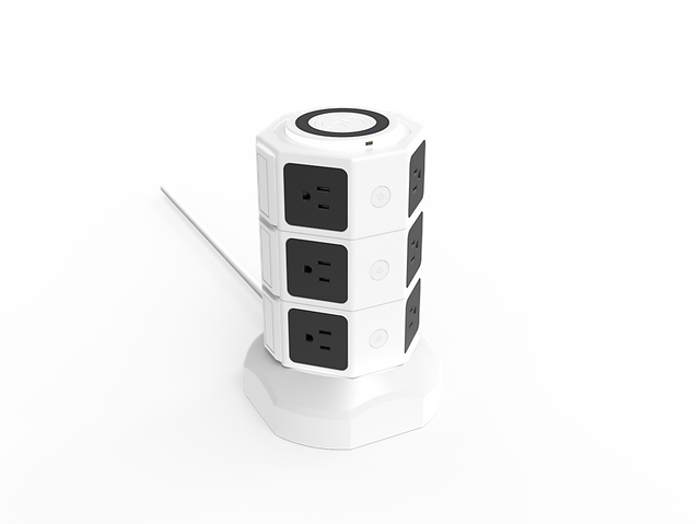 12 Outlet Three-story Rotating Cable Retractable US Surge Protecto Tower Power Strip with 6 USB Charge