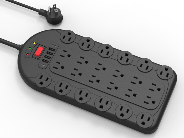 24 Outlets US Surge Protector Extension Cord Multi Plug Charging for Multiple Devices Power Strip with 4 USB Type C