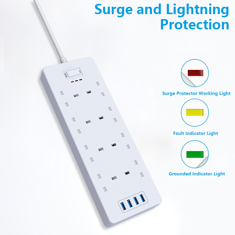 QE880-U 8 Outlet BS Surge Protector with 4 USB Charge