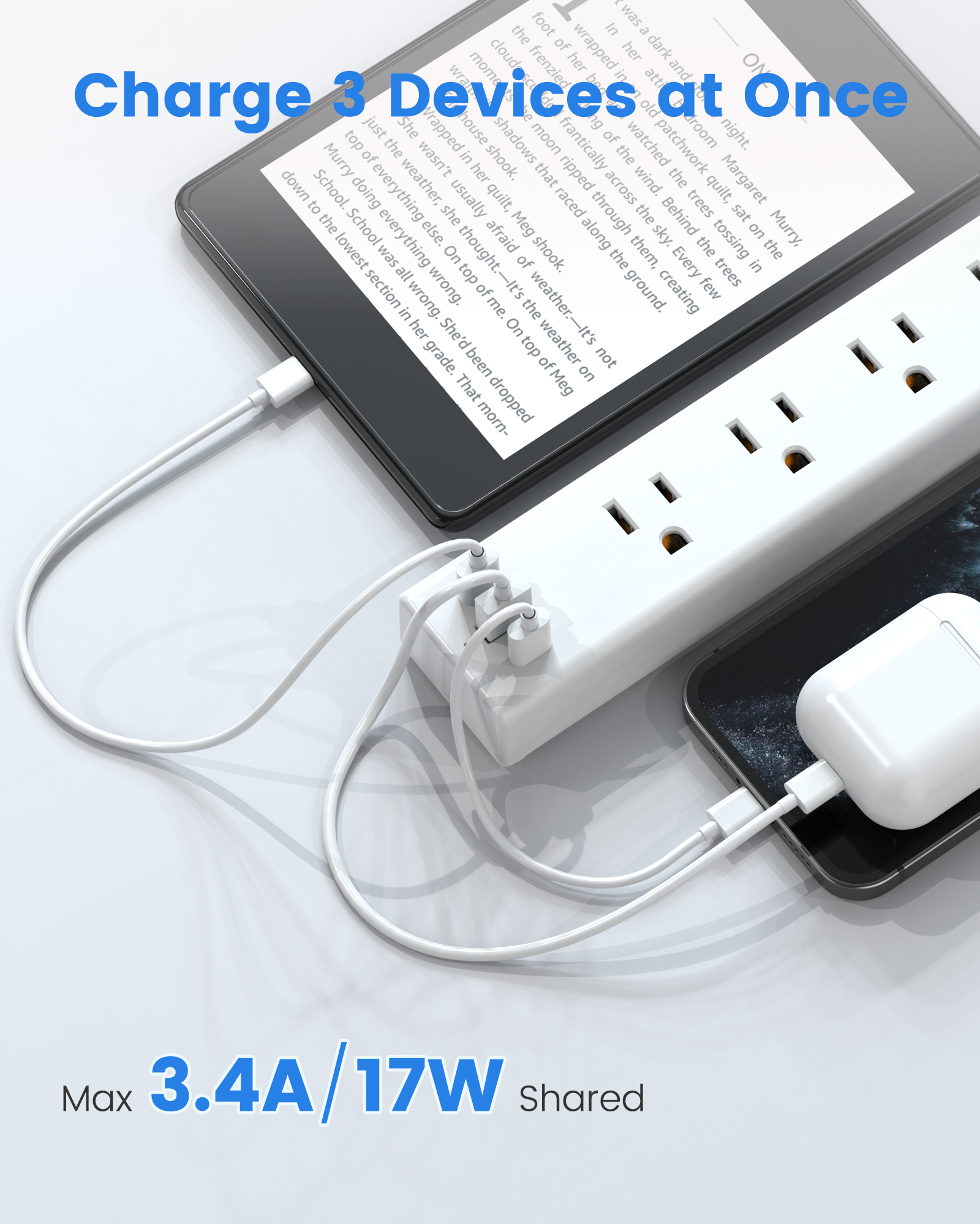  Factory wholesale New White 5 Outlet US Surge Protector Power Strip with 3 USB Charger