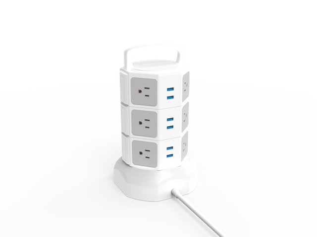 USA Three-story 12 Outlet Tower type US Surge Protector Power Strip with 6 USB Charge