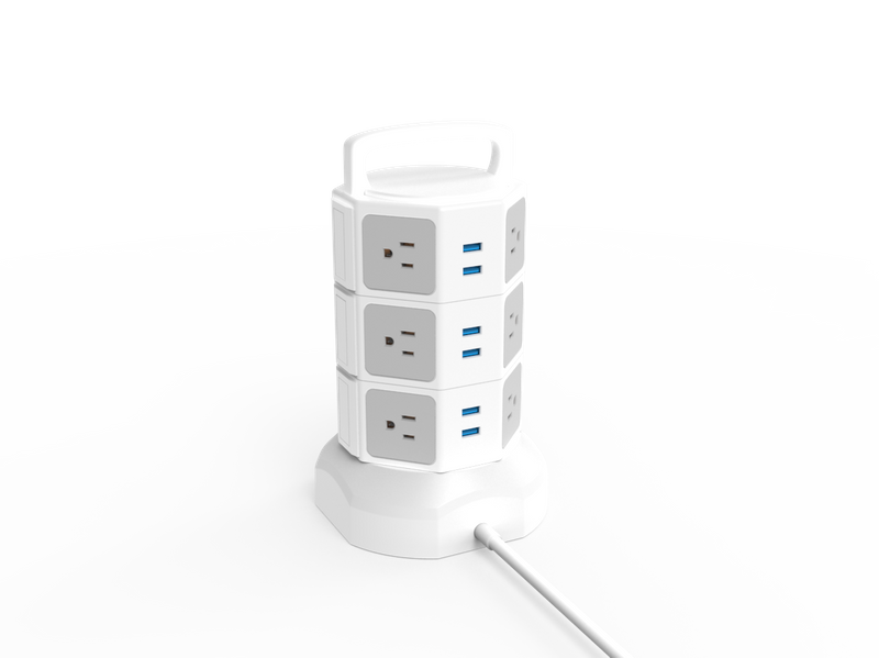 USA Three-story 12 Outlet Tower type US Surge Protector Power Strip with 6 USB Charge