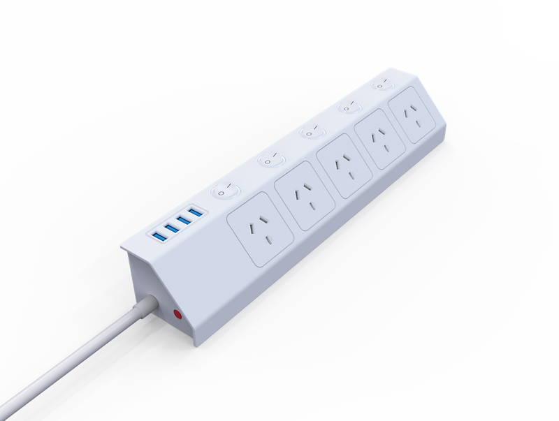 AU 5 Outlet SAA Surge Protector Customized Bevel Independent Switch Black Extension Cord Socket with 4 USB Type C