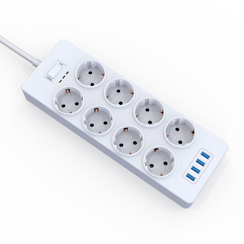 8 Outlets Germany Safety Estension Power Socket with 4 Fast USB Ports