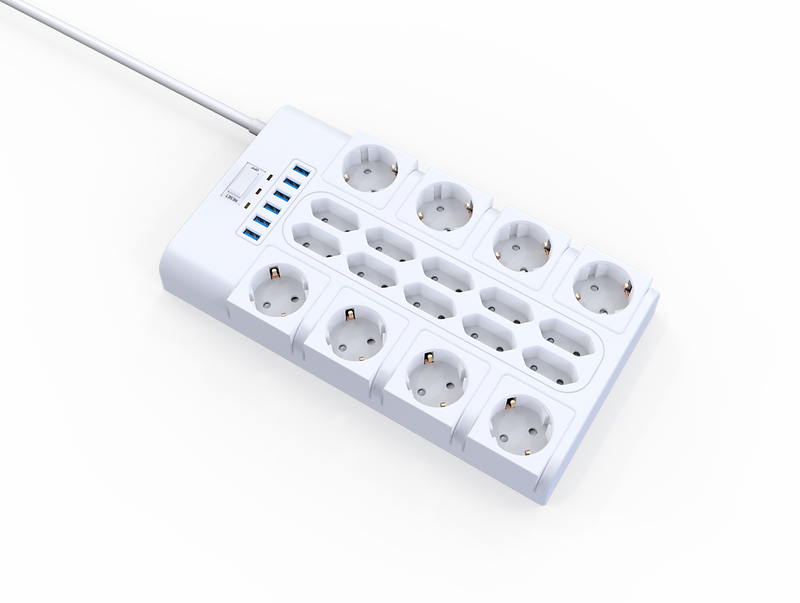 Ultra-high efficiency 18 way German Surge Protector Europe Extension Sockets with 6 USB charge 