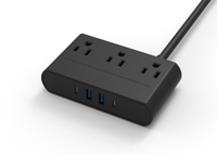 Latest style Black 5 Outlet US Surge Protector Type Power Strip with 2USB-A + 2USB-C Charger