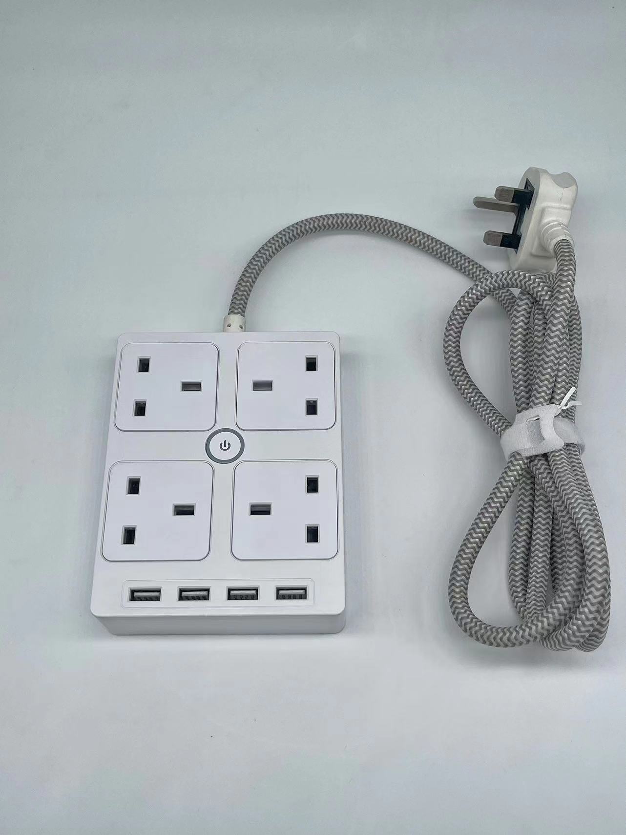 UK 4 way BS Surge Protector Extension Square Socket with 4 USB Charge