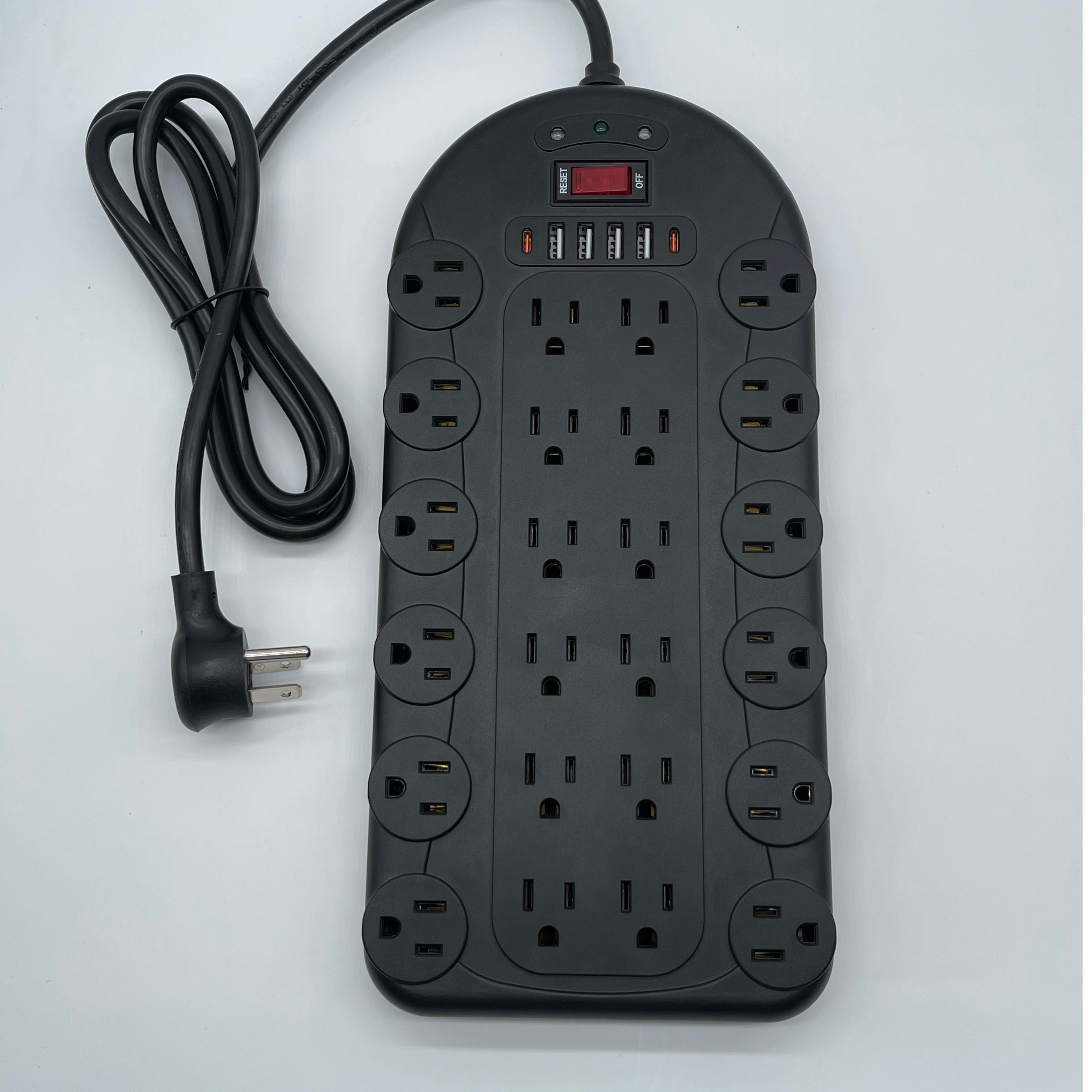 24 Outlets US Surge Protector Extension Cord Multi Plug Charging for Multiple Devices Power Strip with 4 USB Type C