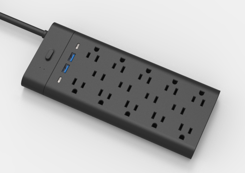 Latest style Black14 Outlet US Surge Protector Type Power Strip with 2USB-A + 2USB-C Charger