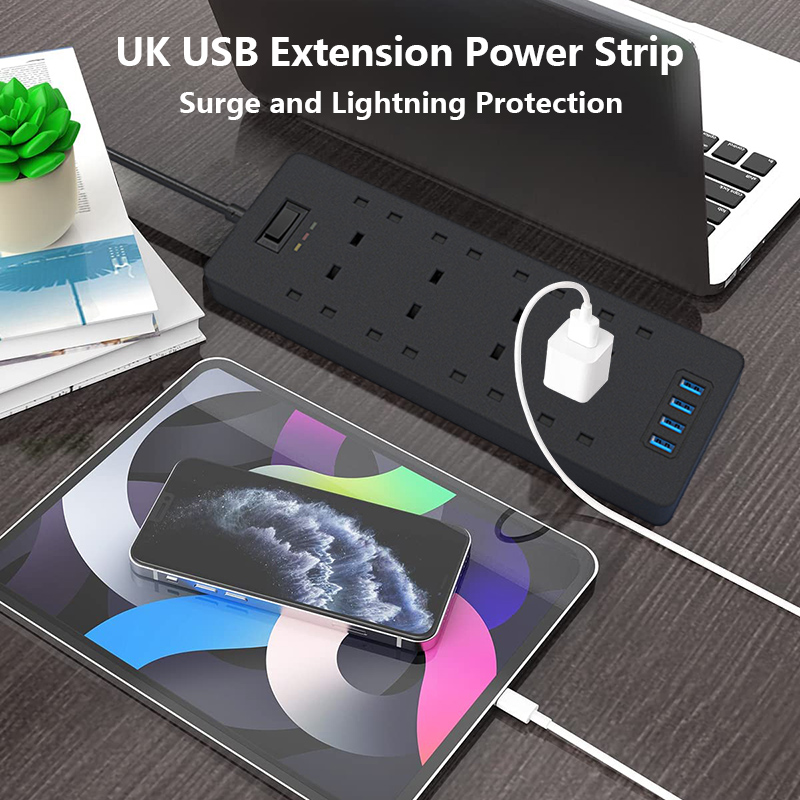 QE880-U 8 Outlet BS Surge Protector with 4 USB Charge