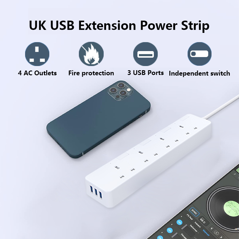 QE480-U 4 Outlet BS Surge Protector with 43 USB Charge